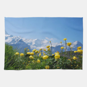Flowers   Eiger Monch Swiss Alps Tea Towel