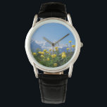 Flowers | Eiger Monch Swiss Alps Watch<br><div class="desc">This amazing Getty Images photo features the landscape of meadow with yellow flowers in the Swiss Alps in front of famous mountains Eiger Monch Jungfrau near Grindelwald and Interlaken.</div>