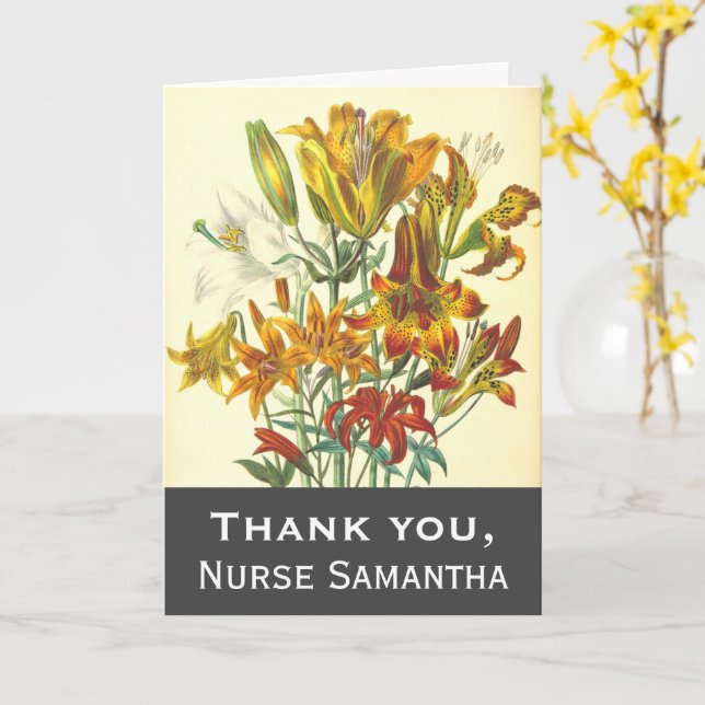 Flowers, Elegant "Thank you" Nurse Thank You Card (Yellow Flower)