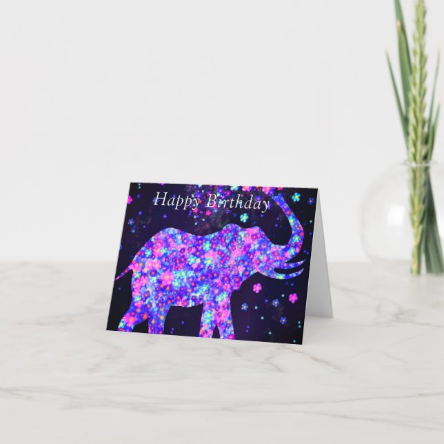 Flowers Elephant Birthday Card - Customisable (Front)
