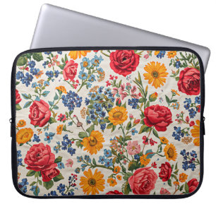 Flowers Everywhere, colorful design, Laptop Sleeve