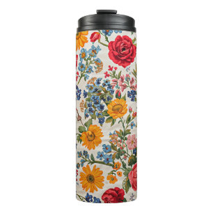 Flowers Everywhere, colorful design, Thermal Tumbler