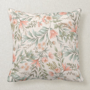 Flowers Everywhere Peach and Blue Sage Cushion