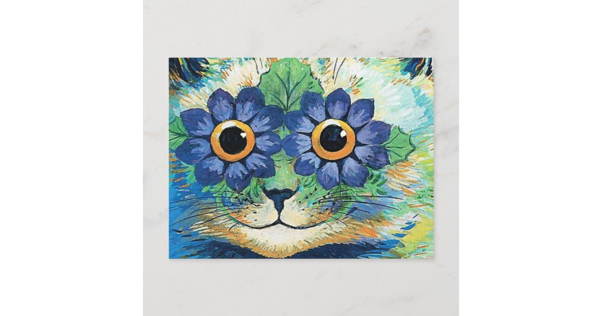 Flowers Eyes Cat By Louis Wain Postcard | Zazzle