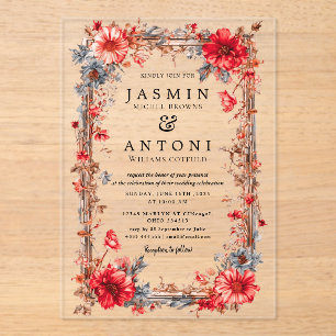  Flowers  Fall Foliage Wedding  Acrylic Invitations