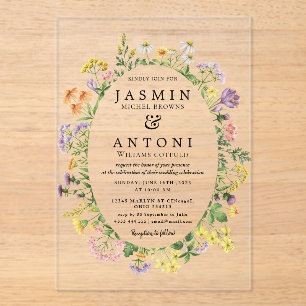  Flowers  Fall Foliage Wedding  Acrylic Invitations