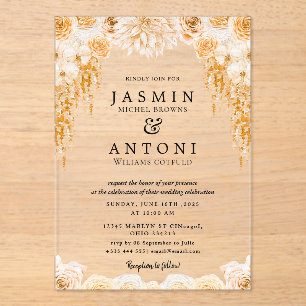 Flowers Fall Foliage Wedding Acrylic Invitations
