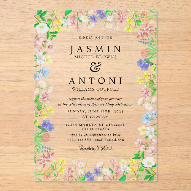  Flowers  Fall Foliage Wedding  Acrylic Invitations (Front)