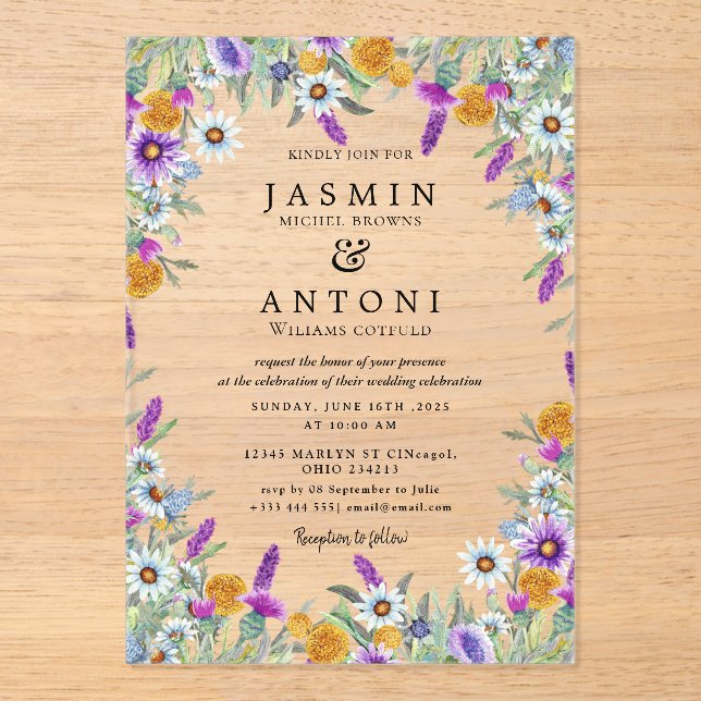  Flowers  Fall Foliage Wedding  Acrylic Invitations (Front)