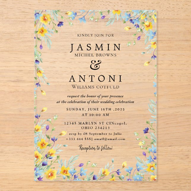  Flowers  Fall Foliage Wedding  Acrylic Invitations (Front)