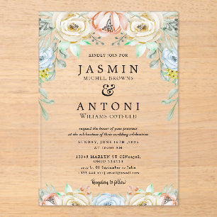  Flowers  Fall Foliage Wedding  Acrylic Invitations