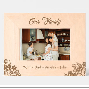 Flowers Family Date Names Engraved Wood Frame