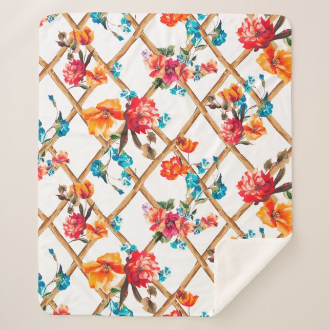 flowers fashion fabric design flower,oil,painting, sherpa blanket (Front)