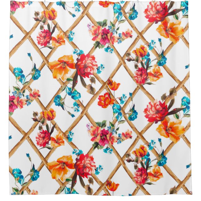 flowers fashion fabric design flower,oil,painting, shower curtain (Front)