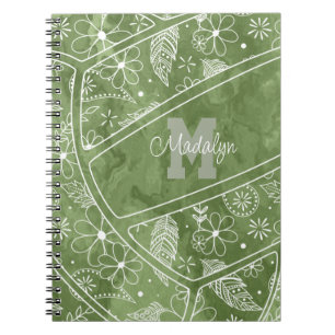 flowers feathers paislies green volleyball notebook