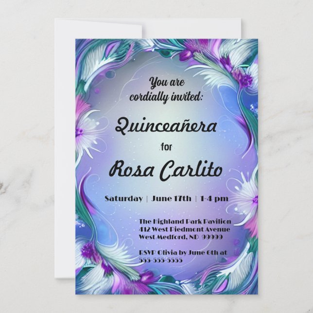 Flowers & Feathers Quinceañera Invitation (Front)