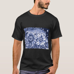 Flowers, Fish and Stars At Midnight Drawing T-Shirt