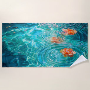Flowers Floating on Water Beach Towel