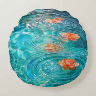 Flowers Floating on Water  Round Cushion