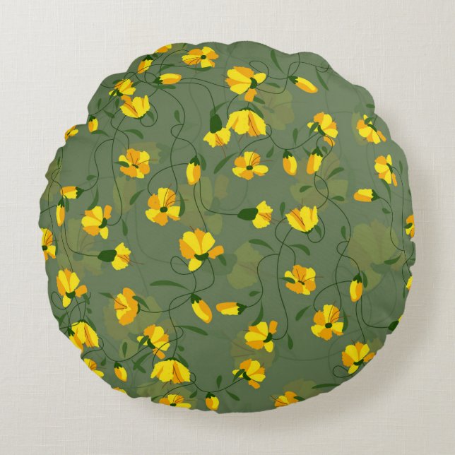 Flowers Floral Background Wildflower Round Cushion (Front)