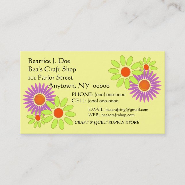 Flowers Floral "CRAZY-DAZY" CRAFT BUSINESS CARD (Front)