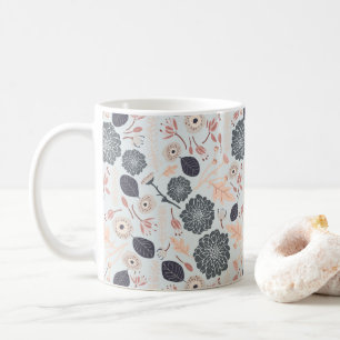 Flowers Floral Grey Blue Peach  Coffee Mug