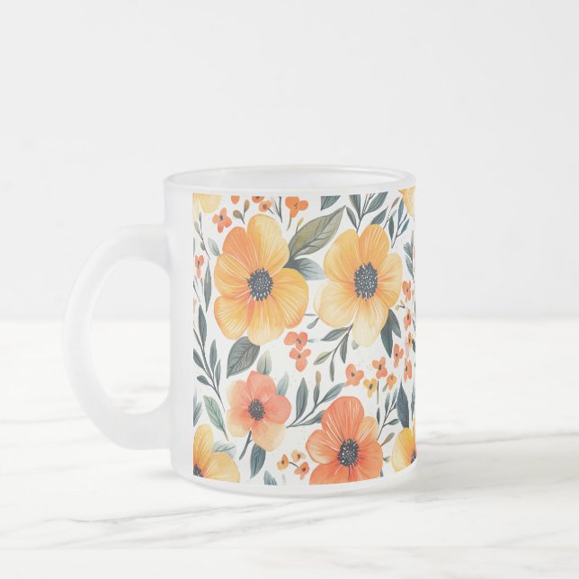 Flowers Floral Pattern Sublimation-95654 Frosted Glass Coffee Mug (Left)
