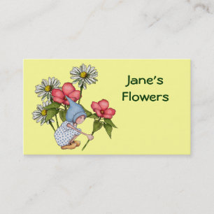 Flowers, Floral Shop: Cute Gnome Girl, Daisies Business Card