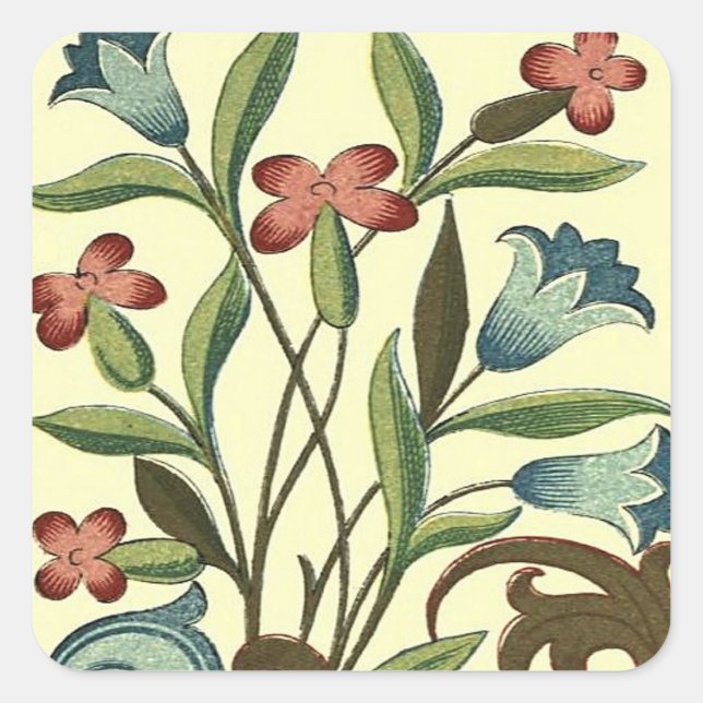 Flowers Floral Wallpaper Art Nouveau Pretty Square Sticker (Front)