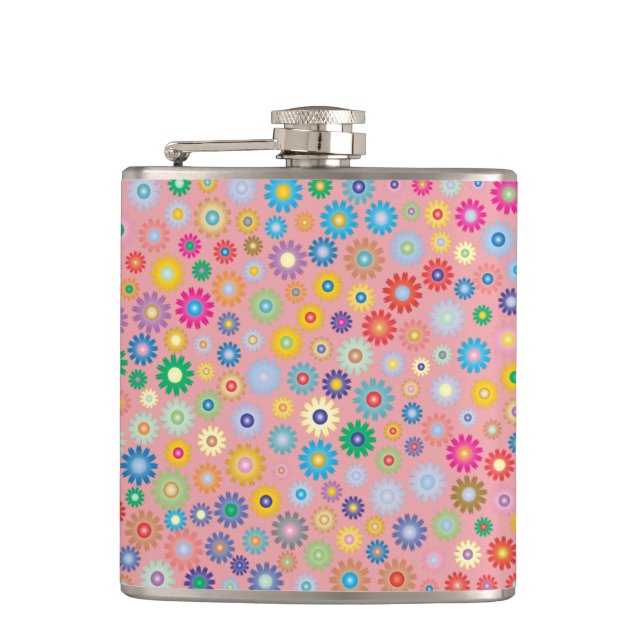 Flowers florals pattern Pink Nature art Hip Flask (Front)