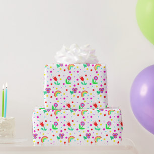 Flowers, Flowers and Polka Dots Girl's  Wrapping Paper