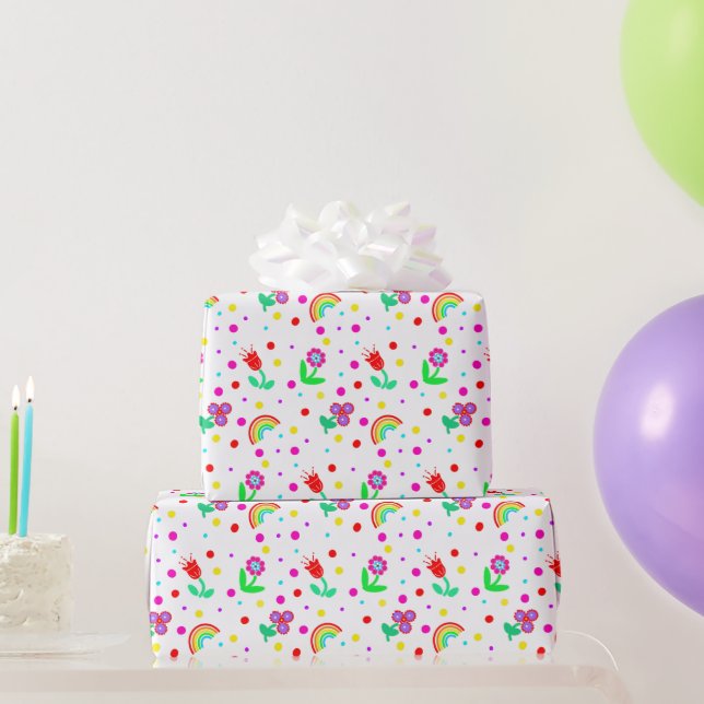 Flowers, Flowers and Polka Dots Girl's  Wrapping Paper (Party Gifts)