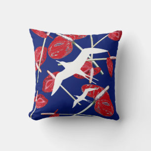 Flowers Flying Birds Pattern Pillow Cushion