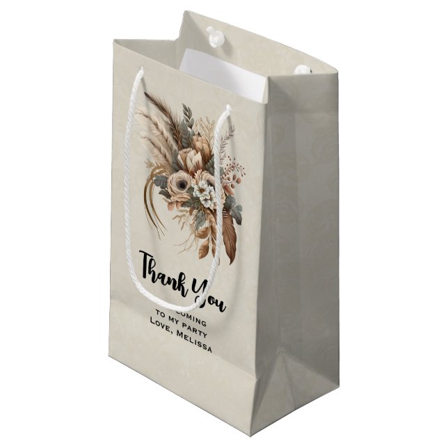 Flowers Foliage and Feathers Party Thank You Small Gift Bag (Front Angled)