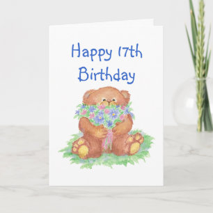 Flowers for 17th Birthday, Teddy Bear Card