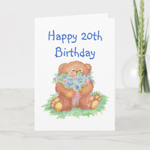 Flowers for 20th Birthday, Teddy Bear Card