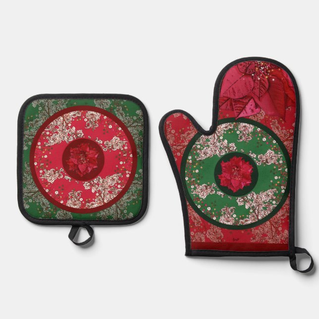 Flowers for Christmas Oven Mitt & Pot Holder Set (Front)