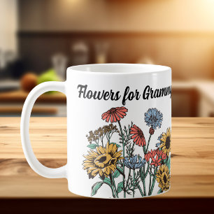  FLOWERS FOR GRAMMY Blues/ Yellows Personalise Coffee Mug