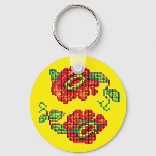 Flowers For My Belle II - Yellow Bkg. Key Ring (Front)