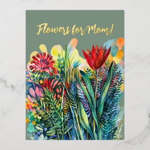 Flowers for the best mum! foil holiday postcard