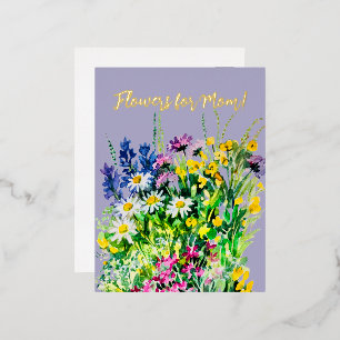Flowers for the best mum! foil holiday postcard