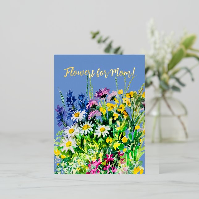Flowers for the best mum! foil holiday postcard (Standing Front)