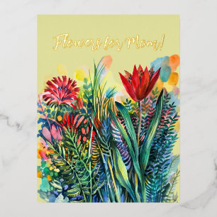 Flowers for the best mum! foil holiday postcard