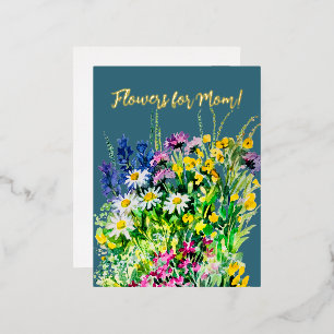 Flowers for the best mum! foil holiday postcard