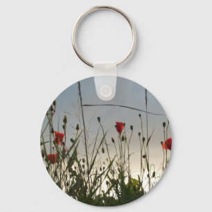 Flowers - Four Red Poppies Key Ring