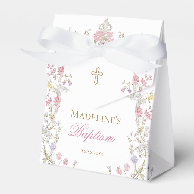  flowers frame Baptism Favour Box (Front Side)