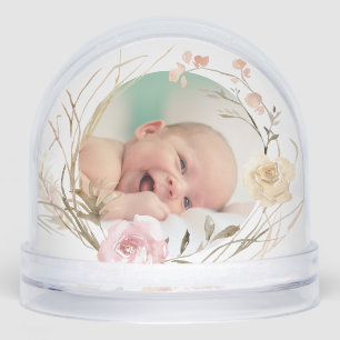 flowers frame Baptism thank you Snowglobe