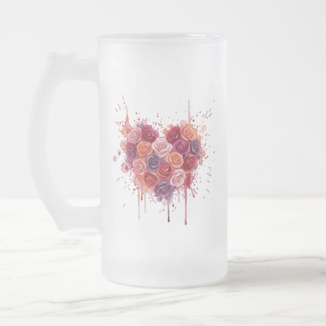 Flowers Frosted Glass Beer Mug (Left)