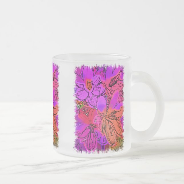 FLOWERS FROSTED GLASS COFFEE MUG (Right)