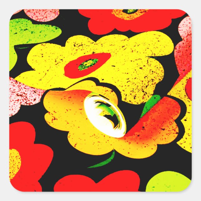 Flowers Garden Turquoise Mauve Brown,flowers garde Square Sticker (Front)